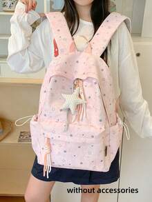 Star Print Heathered Backpack + Large Capacity Lightweight + Teen Girls School Daily + Grey Aesthetic Preppy Casual Backpack - Multicolor - View 3