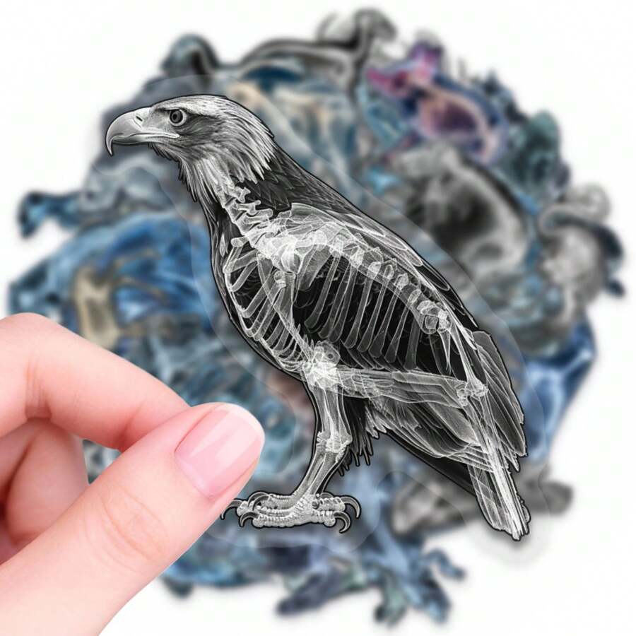 56pcs Blue Tone X-Ray Animal Skeleton PET Stickers, Perfect For Scrapbooking, Journals, Laptops, Bumpers, Skateboards, Water Bottles, Computers, Phones And Other DIY Creative Graffiti Sticker Toys - Multicolor - View 1