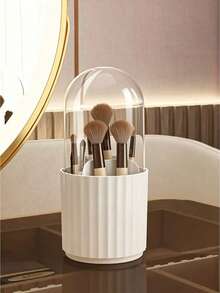 Cosmetic Storage Box With Lid, Dustproof And Waterproof, Large Capacity, Small Size, Space-Saving, Pen Holder Style, Transparent Visible, Rotating - Multicolor - View 6