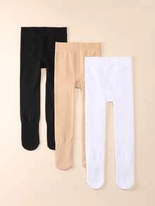 1/3 Pairs Girls Solid Color Thin Fleece Tights, Soft Warm Elastic Dance Leggings, 3 Colors Available Children Autumn/Winter Tights - Multicolor - View 2