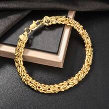 1pc Classic Vintage 18K Gold Plated Braided Copper Bracelet, Unisex, Suitable For Daily Wear And Party, Fashion Hip-Hop Gift Jewelry - Gold - View 4