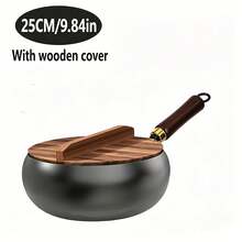 EZIFY Mirror Non-Stick Handcrafted Cast Iron Wok, Splash-Guard With Wooden Knob Lid, Rust-Resistant Heavy-Duty Even Heat Structure, Healthy Kitchen Essential. - View 9