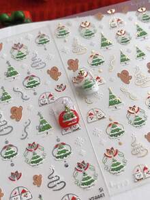 1 buah Stiker Kuku Pohon Natal & Manusia Kue Jahe Berbahan Foil Emas & Perak, Stiker Kuku Perekat untuk Liburan Musim Gugur - MultiWarna - View 6