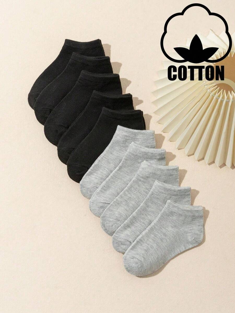 10 Pairs Solid Color Casual Socks, Football Sports Socks, Sweat-Absorbent Breathable Mid-Calf Student Socks For Big Kids - Multicolor - View 1