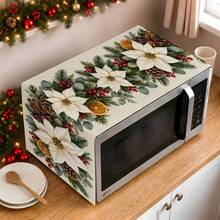 2DFLAT 1pc Polyester Beige Base White & Red Christmas Microwave Dust Cover With Dried Orange Slices, Cinnamon, Pine Cone, Eucalyptus Leaves Kitchen Cover - Multicolor - View 8