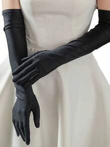 1 Pair White Satin Long Gloves, Suitable For Formal Occasions, Weddings, Parties, Sexy Summer Looks, Holiday Celebrations And Party Events - A - View 11