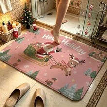 1pc Christmas Santa Claus & Reindeer Print Floor Mat, Non-Slip Durable, Easy To Clean, Multiple Sizes Available, Suitable For Entryway, Hallway, Bedroom, Bathroom, Living Room, Corridor, Balcony, Holiday Decoration Mat - Multicolor - View 7