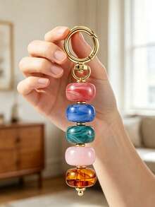 Dopamine Retro Amber Tortoise Shell Keychain, Marial Brown Beaded Bag Charm, Key Ring, Key Chain, Bag Pendant, Women's Minimalist Design Colorful Beaded Keychain - Multicolor - View 4