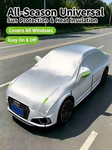 1pc Car Half Body Cover Front Windshield Sunshade, Universal All-Season, Sun Protection & Heat Insulation, Full Window Coverage, Reflective Aluminum Film, UV Protection, Easy To Install And Remove - A - View 2