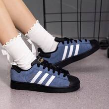 Adidas Originals Superstar 2 Classic Retro Comfortable Non-Slip Durable Shell Toe Round Toe Low-Top Sneakers Unisex Ink Blue - Blue-black - View 9