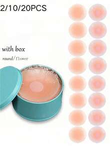 2/10/20pcs Women's Reusable Silicone Invisible Nipple Covers, Breast Stickers With Travel Box - Multicolor - View 1