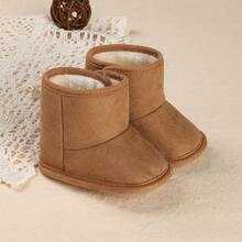 Infant/Toddler Solid Color Warm Boots With Thermal Lined, Snow Boots For 0-3-12 Months, Lightweight & Non-Slip - Brown - View 7