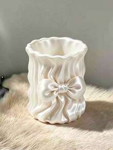 1pc Ins Style Bow Satin Makeup Brush Holder, Girly Desktop Makeup Storage Bucket - Multicolor - View 8
