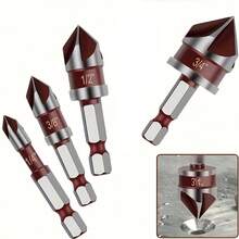 4pcs 82° 5-Flute Countersink Drill Bit Set, Quick-Change Hex Shank 1/4 3/8 1/2 3/4 Inch, For Metal Wood Plastic PVC Concrete Chamfering Deburring, Garage Workshop DIY Hardware Tool - Multi-color - View 1
