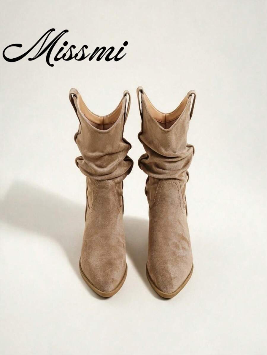 Autumn New Women's Low-Top Pointed Toe Curved Chunky High Heel Ankle Boots