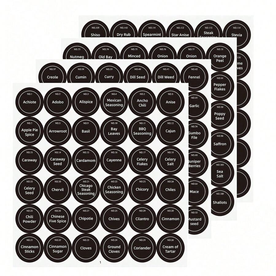 4/5 Sheets 180pcs Spice Labels Round Adhesive Spice Jars Labels Stickers Blank Writable Labels Seasoning Labels For Kitchen Pantry Jars Caps Food Containers Spice Organizers - Black - View 1