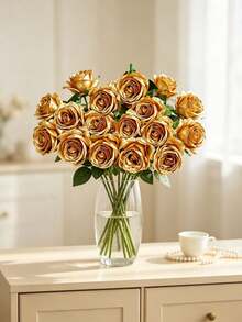 1/5/12/20 Pcs Gold 20-Inch Valentine's Day Gift Flowers Artificial Roses, High-End Artificial Roses, Suitable For Home Decor, Wedding Decor, Bridal Bouquets, Wrist Flowers, Bouquet Making. Suitable For Home, Restaurant - Gold - View 4