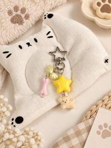 3pcs Cute Star Keychain,Kawaii 3D Star Flocking Animal Bone Charm, Wing Music Note Y2K Bag Charm Pendant For Handbag Purse Backpack Keys - Multicolor - View 6