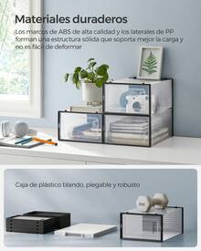 SONGMICS Cajas de Zapatos Plástico, Juego de 18 Organizadores de Almacenamiento, Caja Zapatero Plástico Plegable y Apilable para Zapatillas hasta talla 44, Transparente y Negro LSP18SBKV1 - Ver 5