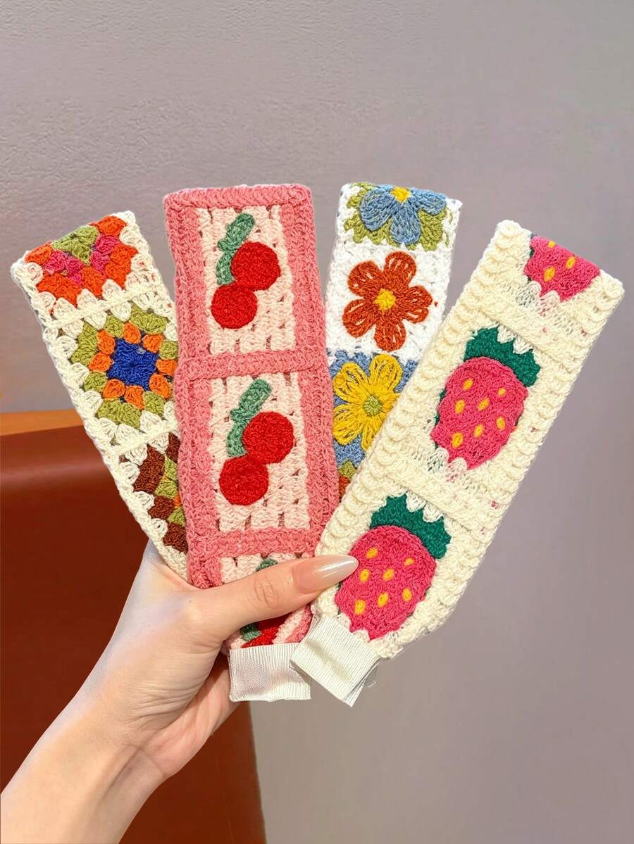 4/2/1pc Girls Multi-Color Knitted Hair Bangs Magic Hook & Loop Hair Organizer Headband Hairband Baby Hair Accessories For Daily Use - Multicolor - View 1