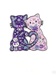 Christmas Theme Double Cat Design Brooch, Cute Snowflake Snowman Reindeer Gift Box Decorative Accessory, Holiday Outfit Backpack Coat Decoration Brooch Gift - A - View 4
