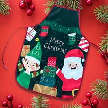4Pcs Assorted Christmas Cartoon Santa Elf Gift Printed Apron For Holiday Kitchen Baking Family Gathering - Multicolor - View 8