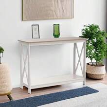 Mesa de entrada, color blanco, mesa de consola de granja, sofá estrecho, pasillo, mesa de entrada delgada marfil - Marfil 2 - Ver 7