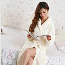 Women's Long Flannel Robe, Soft Home Wear, Suitable For Spring, Summer, Autumn, Winter - White - View 8
