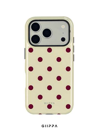 GIIPPA 1pc Cream Yellow Base With Burgundy Polka Dot Pattern Design, Phone 18 Pro Max Magnetic Phone Case, Compatible With Phone 17 Pro Max, 16 Pro Max, 15 Pro Max, Korean-Style High-End Fashion Fun Phone Case, Suitable For 11/12/13/14/15/16 Pro Max Plus, Elegant Design For Men And Women, Perfect Gift For Girlfriend On Christmas, Valentine's Day, Easter, Wedding Season And Birthday!