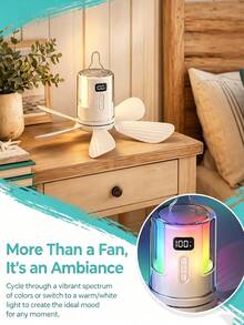 1pc Rechargeable Tent Ceiling Fan With LED Light And Remote Control, Portable Hanging Camping Fan, 4-Speed Wind, Warm+White+RGB Gradient Light, Battery Powered Outdoor Camping Fan - Multifunctional Ceiling Fan Light - View 4