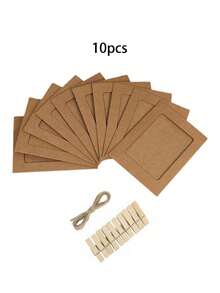 20/10/1pc Vintage Kraft Paper Photo Frame With Clips And Jute Rope, For Banner Home Decor, Suitable For Wedding, Anniversary, Birthday, Holiday Party, Clip-On Photo Display Rack, Multi-Functional Hanging Photo Banner, Suitable For Home And Office Decoration - Picture Frame - View 11