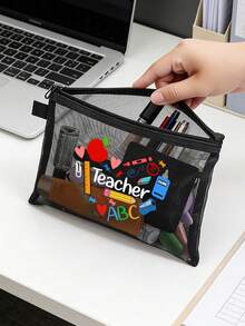 Tas Penyimpanan Jaring Bermotif Hati Lucu untuk Guru, Tas Organizer Makeup & Alat Tulis Portabel untuk Perjalanan, Hadiah Terima Kasih yang Ideal untuk Guru - MultiWarna - View 3