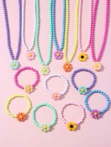 14pcs Kids Daisy Charm Necklace Bracelet Gift Box Set, Girls Jewelry For Daily Holiday Party Birthday Gift - Multicolor - View 10