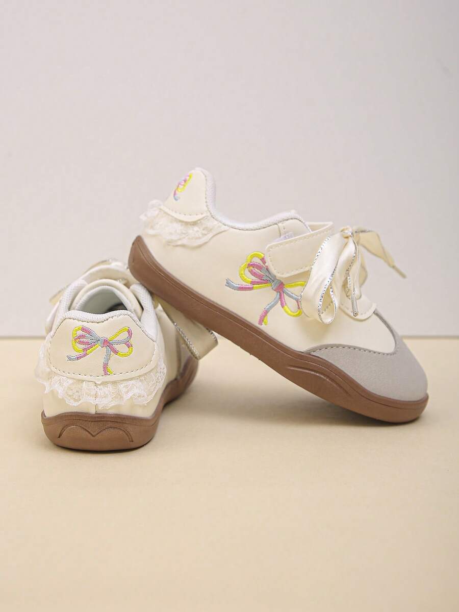 Girls' Sports Shoes, PU Leather Material, Bow Embroidery, Lace Trim ...