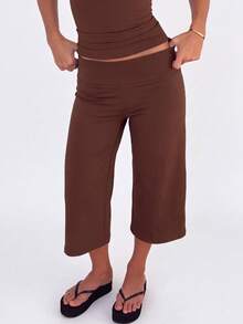 VUTRU Mid-Waist Fashion Loose Sports Pants, 7/8 Length Wide Leg Casual Pants For Daily Wear - Brown - View 4