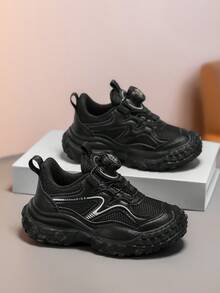 Children's Outdoor Hiking Shoes, No-Tie Lace-Free, Mesh Breathable, Anti-Collision Toe, Durable Wear-Resistant Chunky Sneakers For Boys And Girls, Suitable For Spring And Autumn - Black - View 5