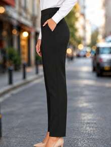 Fashion Women's New Casual Versatile Commuter Straight Leg Pants Black - Black - View 3