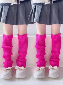 2 Pairs Girls Neon Color Knitted Ribbed Leg Warmers, Suitable For Princess Casual Holiday Party Cosplay Costume Accessories - Multicolor - View 21