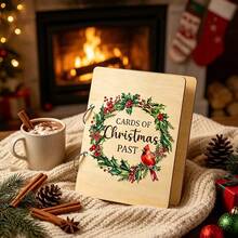Christmas Wooden Notebook Cover With Bow Gift Box Pattern, Wooden Diary Cover, Christmas Holiday DIY Scrapbook Photo Album Decoration - A - View 1