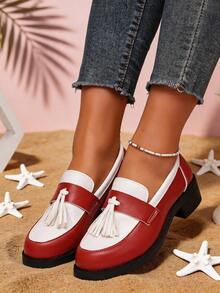 Women's Classic Penny Loafer Platform Chunky Heel Loafer For Women Comfortable Women Business Casual Shoes - Red - View 5