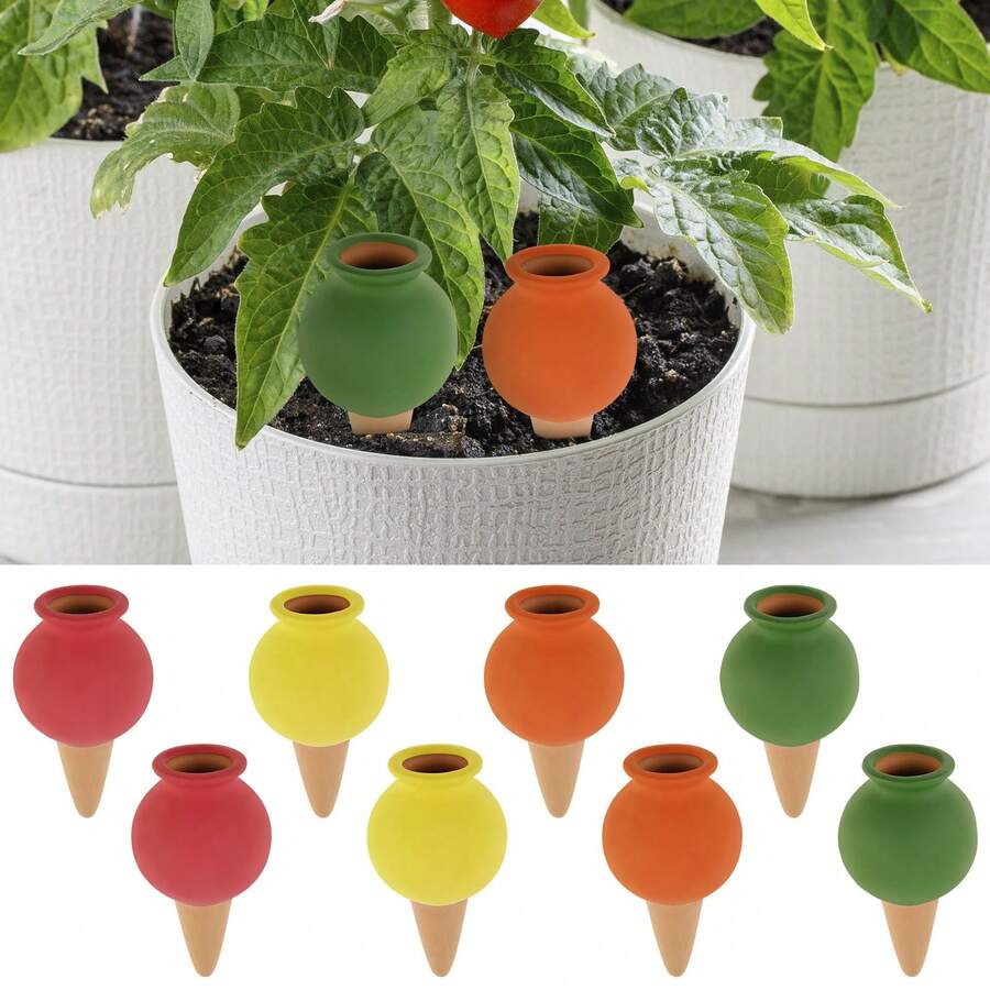 8pcs Clay Watering Spikes - Automatic Watering System For Holiday Plant Care | Suitable For Indoor/Outdoor Garden And Office Use | Decorative And Practical
