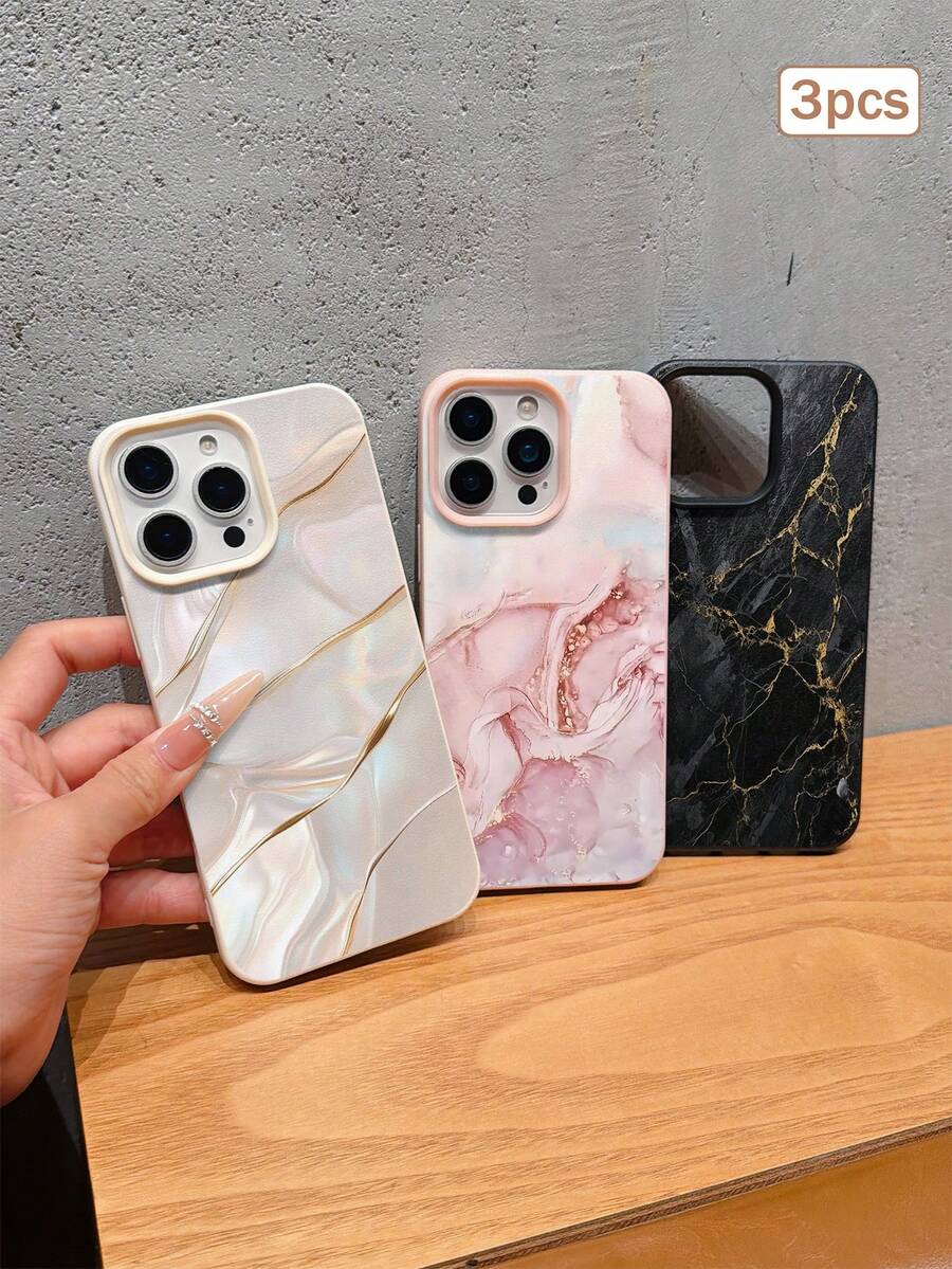 2pcs Gold Marble Print TPU Shockproof Full Coverage Precision Protective Case Compatible With Apple 11/12/13/14/15/16/16Pro/16ProMax/17/17pro/17ProMax/18pro 18ProMax - Multicolor - View 1