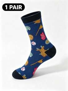 1 Pair Unisex Baseball Theme Crew Socks, Novel Sports Pattern Mid-Calf Socks, Fun Pattern Casual Socks, Everyday Athletic Socks - Multicolor - View 15