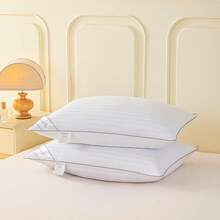 Almohada de Plumón de Ganso Blanca a Rayas Paquete de 2 42.9x10.2 cm| Almohada de Cama con Funda de Algodón 100%| Relleno de Plumón de Ganso Suave y Cómodo| Tamaño Estándar para Dormir Bien| Fácil de Cuidar - Estándar (Paquete de 2) - Ver 3