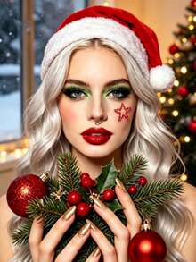 1pc Christmas New Red 3D Rhinestone Bow Heart Star Face Stickers, Suitable For Christmas, New Year, Concert Face Makeup Decoration, Y2K Christmas DIY Self-Adhesive - Red - View 3