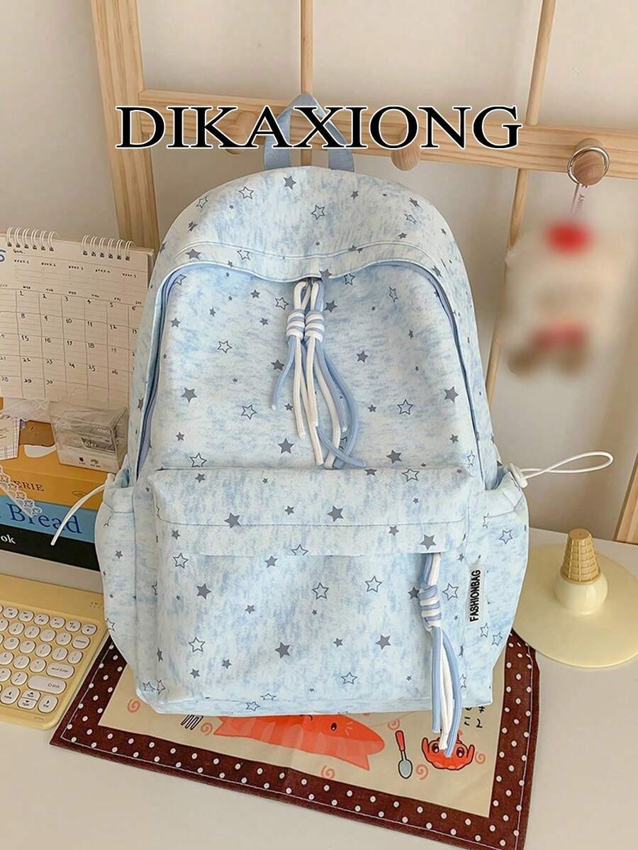Tie Dye Star Printed Backpack + Adjustable Breathable Shoulder Straps + Outdoor Travel & Shopping + Pastel Blue Sweet Backpack - Multicolor - View 1