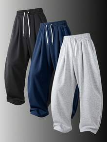 Men's Black Loose Drawstring Waist Ankle Length Pants, Relaxed Streetwear Vibe - Grey - View 8