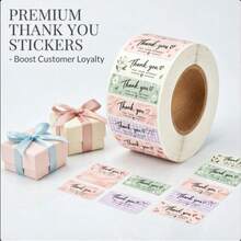 500Pcs Thank You Sticker Roll 6 Styles Pastel Floral Fruit Self-Adhesive Labels, Decorative Packaging Sealing Stickers For Small Business Gift Bags Envelopes Handmade Goods Party Favors - Multi-color - View 3
