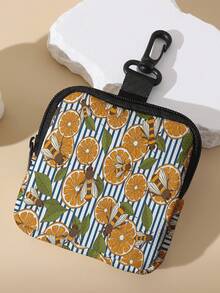 1pc Fruit Print Mini Coin Purse, Zipper Closure Small Pouch With Swivel Hook For Earphones Coins Keys Small Items, Can Hang On Backpack - Multicolor - View 4
