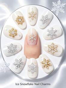 5pcs Gold & Silver Rhinestone Christmas Snowflake Nail Art Decorations, Assorted Zirconia Snowflake Nail Gems, Minimalist Versatile Y2K Metal Rhinestones, Multi-Functional DIY Nail Decor Accessories, False Nail Art Supplies - Multicolor - View 4